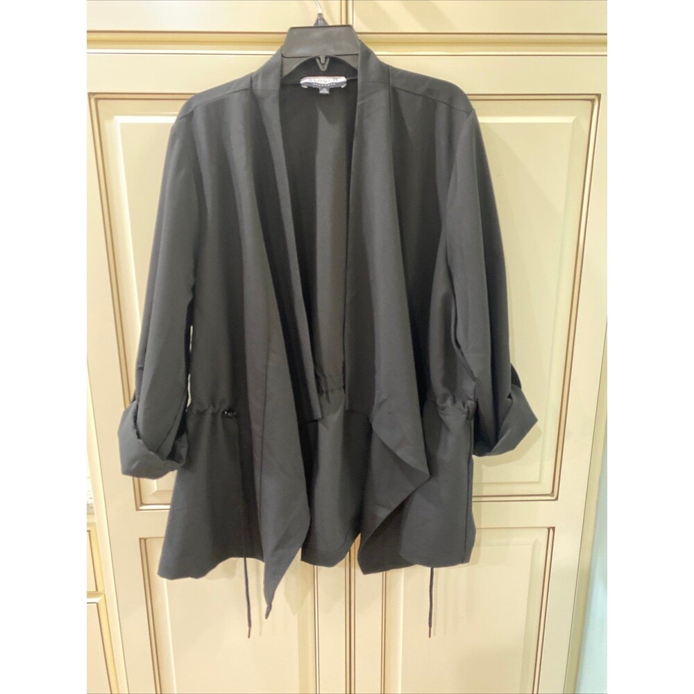 Eloquii Elements Womens Jacket Size 20 Black Drape Open Front RollTab Sleeve